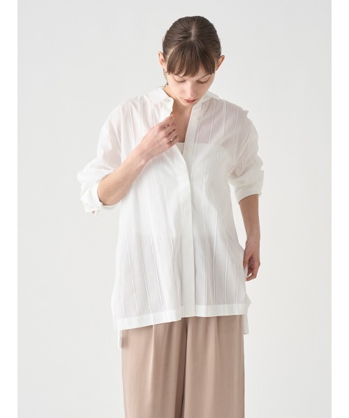 JOHN SMEDLEY（ジョンスメドレー）の「コットンシアーストライプシャツ｜FB137（シャツ/ブラウス・レディース・ホワイト・F）」の8枚目の写真