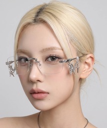 FREE DEE（フリー ディー）の「A'GEM/9 × .kom 『FREEDEE/フリーディー』Charm Chain Rimless Square Glasses/チャームチェーン リムレススクエアメガネ（メガネ）」