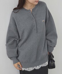 PENNEYS/ペニーズ 別注 THE FOX ワッペン刺繍 スウェットライク オーバーサイズ ヘンリーネックニット＜アンチピリング・ウォッシャブル＞