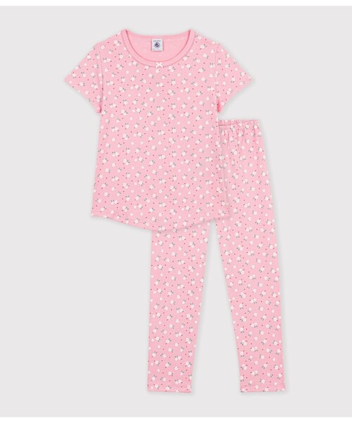 PETIT BATEAU(プチバトー)の「プリント半袖長ズボンパジャマ(ルームウェア/パジャマ・キッズ・ホワイト系その他/ピンク系その他・6YEAR/10YEAR/12YEAR/8YEAR)」の1枚目の写真
