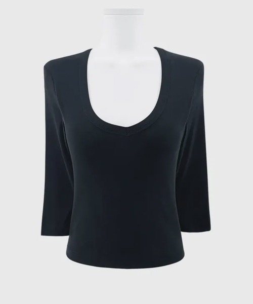 LOENNE(ロエヌ)の「V-Neck Slim Tee / VネックスリムTシャツ(Tシャツ/カットソー・レディース・チャコールグレー/ブラック・FREE)」の4枚目の写真