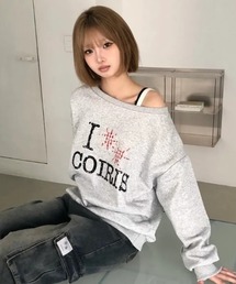◇COIRIS◇ブランド直輸入正規品/ヴィンテージチェック ロゴ入り ワンショルダー スウェットシャツ Slouchy Vintage Check Logo One-Shoulder Sweatshirt