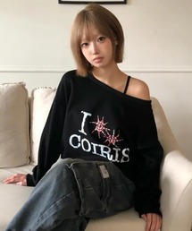 ◇COIRIS◇ブランド直輸入正規品/ヴィンテージチェック ロゴ入り ワンショルダー スウェットシャツ Slouchy Vintage Check Logo One-Shoulder Sweatshirt