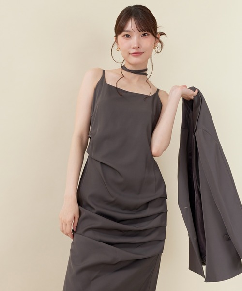 Kana(カナ)の「ドレープIラインドレスセットアップ パーティー 結婚式 お呼ばれ オケージョン(ドレス・レディース・ブラウン/ブルー/ブラック・M)」の21枚目の写真