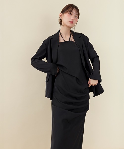 Kana(カナ)の「ドレープIラインドレスセットアップ パーティー 結婚式 お呼ばれ オケージョン(ドレス・レディース・ブラウン/ブルー/ブラック・M)」の13枚目の写真