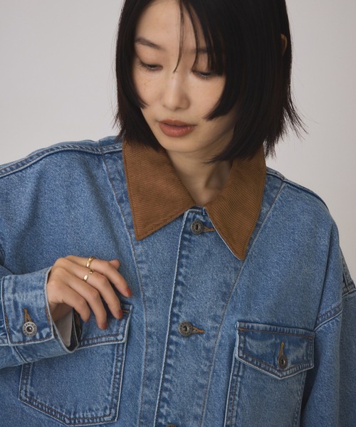 AMERICAN HOLIC(アメリカンホリック)の「コーデュロイカラーデニムジャケット(デニムジャケット・レディース・アイボリー/インディゴブルー/ライトインディゴブルー・FREE)」の11枚目の写真