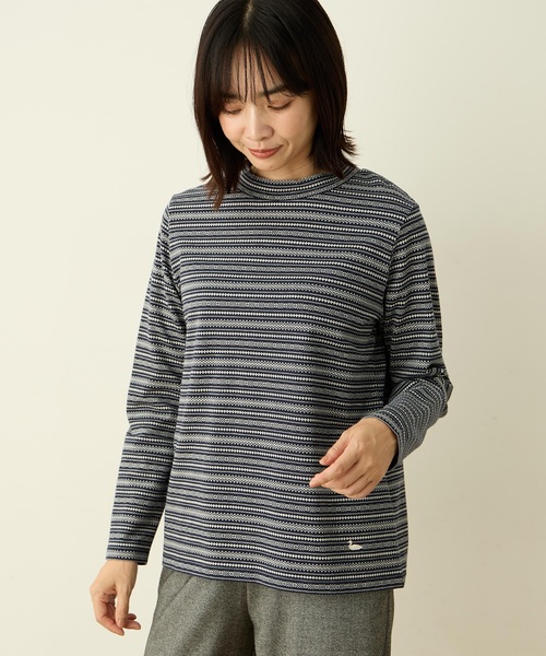 DECOY SINCE 1981（デコイシンスイチキュウハチイチ）の「ジャカードボーダーハイネックカットプルオーバー（Tシャツ/カットソー・レディース・オレンジ/ホワイト/ネイビー・M/L/LL/3L/4L）」の2枚目の写真