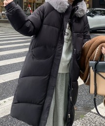 エコファーカラーチャイナボタンロング中綿コート