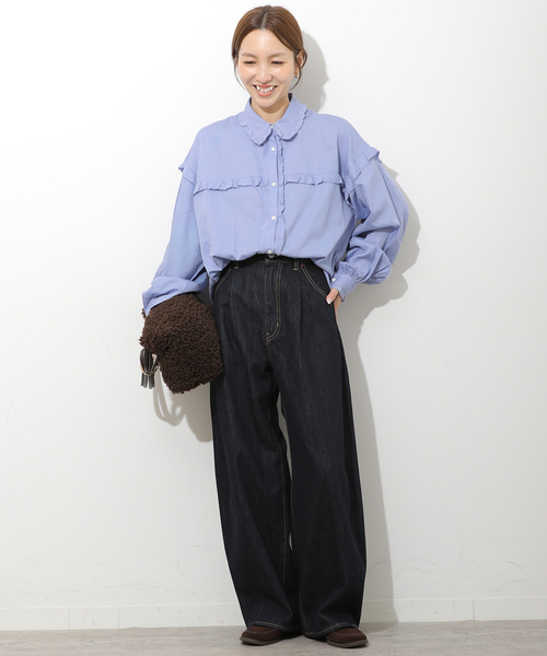 JOURNAL STANDARD relume（ジャーナルスタンダード　レリューム）の「バレルレッグタックデニム（デニムパンツ・レディース・ネイビー/ブルー・38/36）」の3枚目の写真
