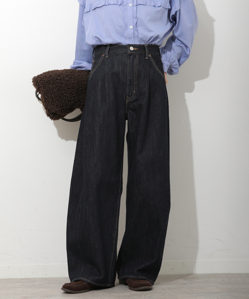 JOURNAL STANDARD relume（ジャーナルスタンダード　レリューム）の「バレルレッグタックデニム（デニムパンツ・レディース・ネイビー/ブルー・38/36）」の6枚目の写真