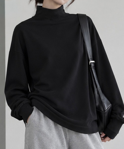 by LEGNA（バイレグナ）の「両面起毛ハイネックドロップショルダートップス（Tシャツ/カットソー・レディース・ブラック/ネイビー/アイボリー・LARGE/MEDIUM/SMALL）」の2枚目の写真