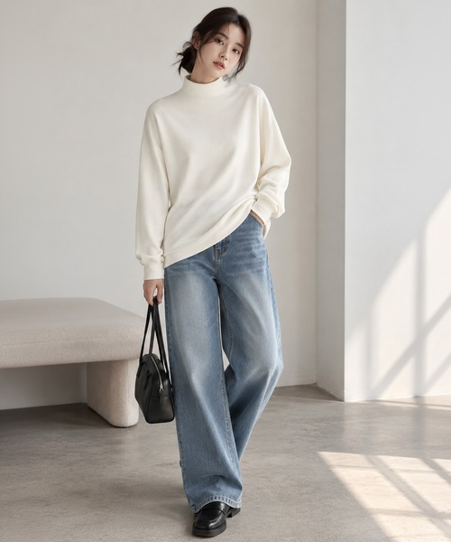 by LEGNA（バイレグナ）の「両面起毛ハイネックドロップショルダートップス（Tシャツ/カットソー・レディース・ブラック/ネイビー/アイボリー・LARGE/MEDIUM/SMALL）」の8枚目の写真