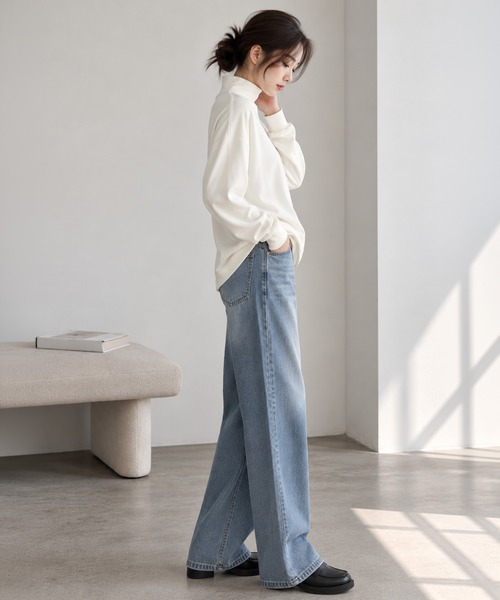 by LEGNA（バイレグナ）の「両面起毛ハイネックドロップショルダートップス（Tシャツ/カットソー・レディース・ブラック/ネイビー/アイボリー・LARGE/MEDIUM/SMALL）」の5枚目の写真