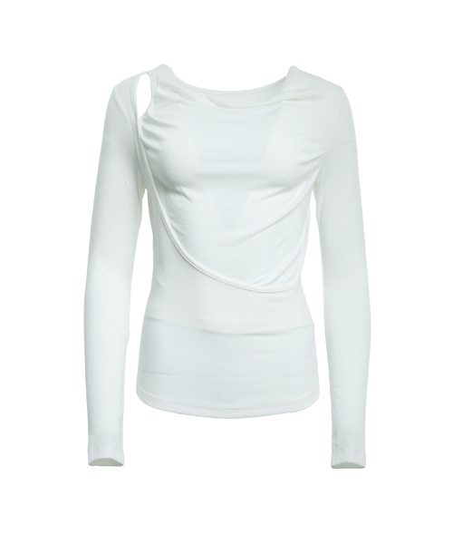 STANDARDERROR（スタンダードエラー）の「ウィメンズ W010 ショルダー CUTOUT ドレープ 長袖 Tシャツ (5カラー)（Tシャツ/カットソー・レディース・チャコールグレー/ホワイト/ブラック/ベージュ/ブラウン・FREE）」の2枚目の写真