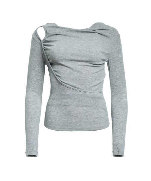 STANDARDERROR（スタンダードエラー）の「ウィメンズ W010 ショルダー CUTOUT ドレープ 長袖 Tシャツ (5カラー)（Tシャツ/カットソー・レディース・チャコールグレー/ホワイト/ブラック/ベージュ/ブラウン・FREE）」の3枚目の写真