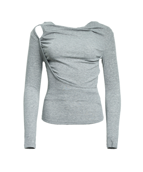 STANDARDERROR（スタンダードエラー）の「ウィメンズ W010 ショルダー CUTOUT ドレープ 長袖 Tシャツ (5カラー)（Tシャツ/カットソー・レディース・チャコールグレー/ホワイト/ブラック/ベージュ/ブラウン・FREE）」の10枚目の写真