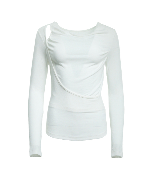 STANDARDERROR（スタンダードエラー）の「ウィメンズ W010 ショルダー CUTOUT ドレープ 長袖 Tシャツ (5カラー)（Tシャツ/カットソー・レディース・チャコールグレー/ホワイト/ブラック/ベージュ/ブラウン・FREE）」の6枚目の写真