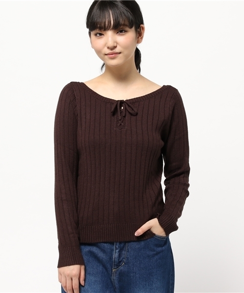 archives（アルシーヴ）の「ワイドリブ レースアップニット（ニット/セーター・レディース・オフホワイト/ブラウン/ピンク/ブラック・MEDIUM）」の4枚目の写真