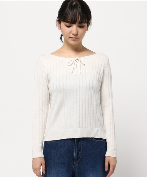 archives（アルシーヴ）の「ワイドリブ レースアップニット（ニット/セーター・レディース・オフホワイト/ブラウン/ピンク/ブラック・MEDIUM）」の8枚目の写真