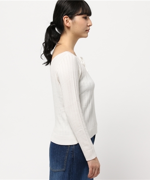 archives（アルシーヴ）の「ワイドリブ レースアップニット（ニット/セーター・レディース・オフホワイト/ブラウン/ピンク/ブラック・MEDIUM）」の9枚目の写真