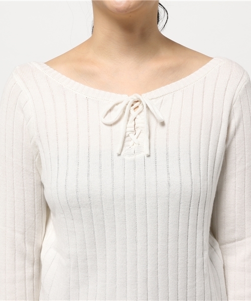 archives（アルシーヴ）の「ワイドリブ レースアップニット（ニット/セーター・レディース・オフホワイト/ブラウン/ピンク/ブラック・MEDIUM）」の11枚目の写真