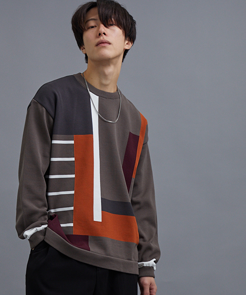 STUDIOUS（ステュディオス）の「シャンティカラーブロックニット（ニット/セーター・メンズ・ベージュ/ネイビー・2/1）」の2枚目の写真