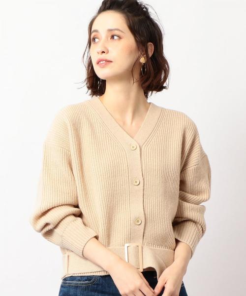 green label relaxing（グリーンレーベルリラクシング）の「CF カタアゼ ベルト Vネック カーディガン（カーディガン/ボレロ・レディース・ブラック/ナチュラル/オリーブ・FREE）」の3枚目の写真