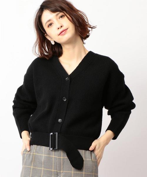 green label relaxing（グリーンレーベルリラクシング）の「CF カタアゼ ベルト Vネック カーディガン（カーディガン/ボレロ・レディース・ブラック/ナチュラル/オリーブ・FREE）」の2枚目の写真