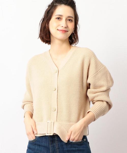 green label relaxing（グリーンレーベルリラクシング）の「CF カタアゼ ベルト Vネック カーディガン（カーディガン/ボレロ・レディース・ブラック/ナチュラル/オリーブ・FREE）」の5枚目の写真