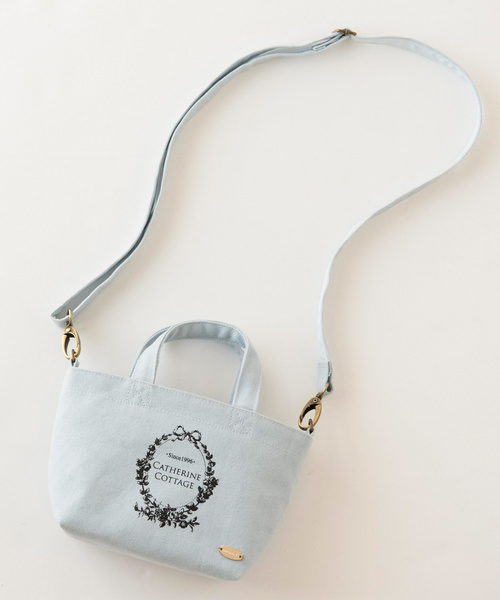 Catherine Cottage（キャサリンコテージ）の「ロゴトートミニポシェット/サコッシュバッグ（ショルダーバッグ・キッズ・ホワイト/ネイビー/サックスブルー/ピンク/ライラック・FREE）」の3枚目の写真
