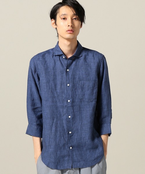 JOINT WORKS(ジョイントワークス)の「リネンムジ7/S(シャツ/ブラウス・メンズ・ホワイト/ネイビー/サックスブルー/ピンク・SMALL/MEDIUM/LARGE)」の1枚目の写真