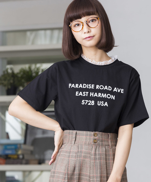 WEGO(ウィゴー)の「WEGO/レースハイネックレイヤードロゴTシャツ(Tシャツ/カットソー・レディース・ホワイト/ブラック/ブラウン/ピンク・FREE)」の2枚目の写真