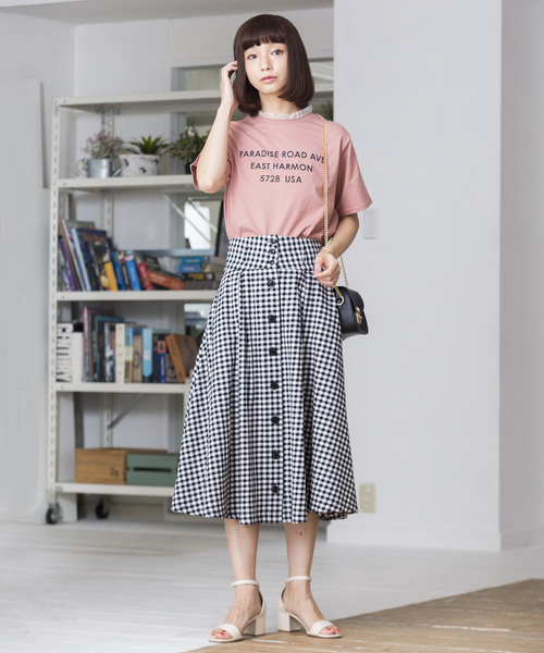 WEGO(ウィゴー)の「WEGO/レースハイネックレイヤードロゴTシャツ(Tシャツ/カットソー・レディース・ホワイト/ブラック/ブラウン/ピンク・FREE)」の11枚目の写真