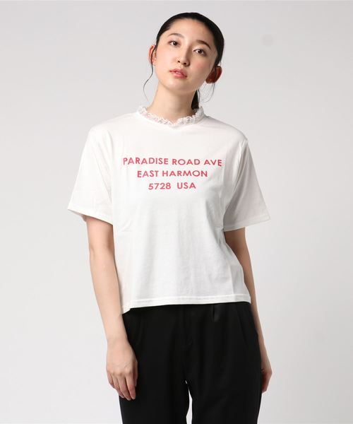 WEGO(ウィゴー)の「WEGO/レースハイネックレイヤードロゴTシャツ(Tシャツ/カットソー・レディース・ホワイト/ブラック/ブラウン/ピンク・FREE)」の13枚目の写真