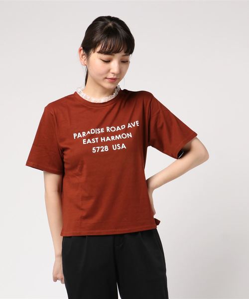 WEGO(ウィゴー)の「WEGO/レースハイネックレイヤードロゴTシャツ(Tシャツ/カットソー・レディース・ホワイト/ブラック/ブラウン/ピンク・FREE)」の15枚目の写真