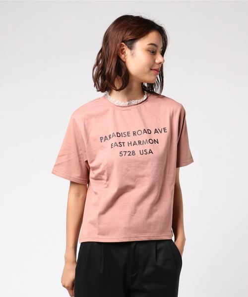 WEGO(ウィゴー)の「WEGO/レースハイネックレイヤードロゴTシャツ(Tシャツ/カットソー・レディース・ホワイト/ブラック/ブラウン/ピンク・FREE)」の16枚目の写真