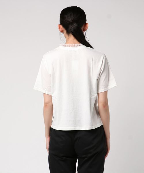 WEGO(ウィゴー)の「WEGO/レースハイネックレイヤードロゴTシャツ(Tシャツ/カットソー・レディース・ホワイト/ブラック/ブラウン/ピンク・FREE)」の6枚目の写真