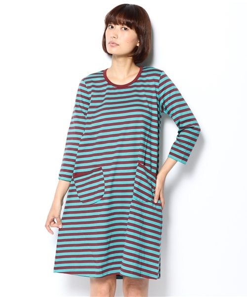 fennica（フェニカ）の「marimekko / ボーダーワンピース（ワンピース・レディース・ブラック/ブラウン/グリーン系その他/ブルー・X-SMALL）」の4枚目の写真