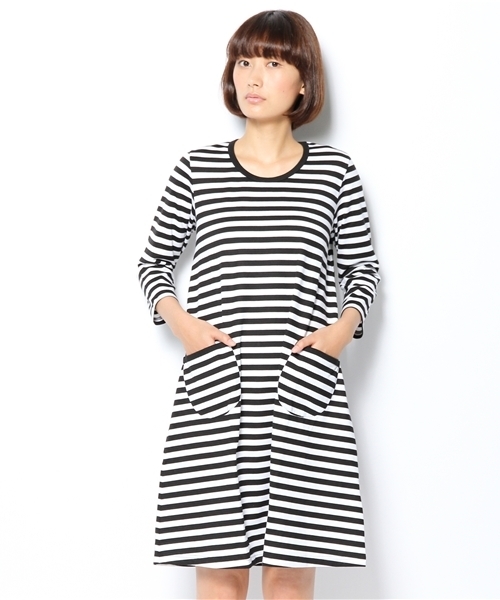 fennica（フェニカ）の「marimekko / ボーダーワンピース（ワンピース・レディース・ブラック/ブラウン/グリーン系その他/ブルー・X-SMALL）」の2枚目の写真