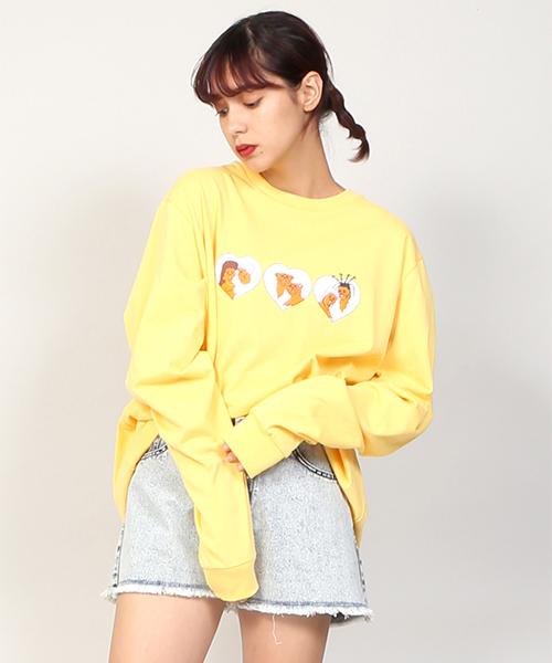 PUNYUS（プニュズ）の「FUGUハートプリントロンT（Tシャツ/カットソー・レディース・ブラック/ピンク/イエロー・1/2/4/3）」の3枚目の写真