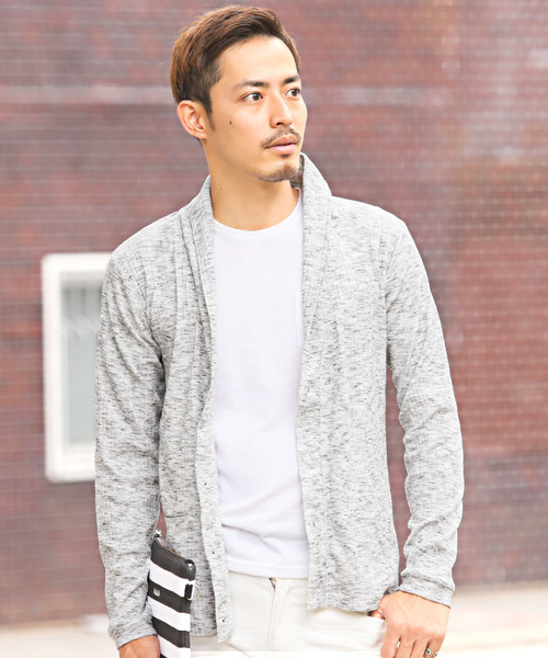 LUXSTYLE（ラグスタイル）の「ランダムテレコリブショールカラーカーディガン（カーディガン/ボレロ・メンズ・ホワイト/ブラック/杢グレー/レッド/ネイビー/ブルー/ワイン/ブラック系その他・M/L/XL）」の3枚目の写真