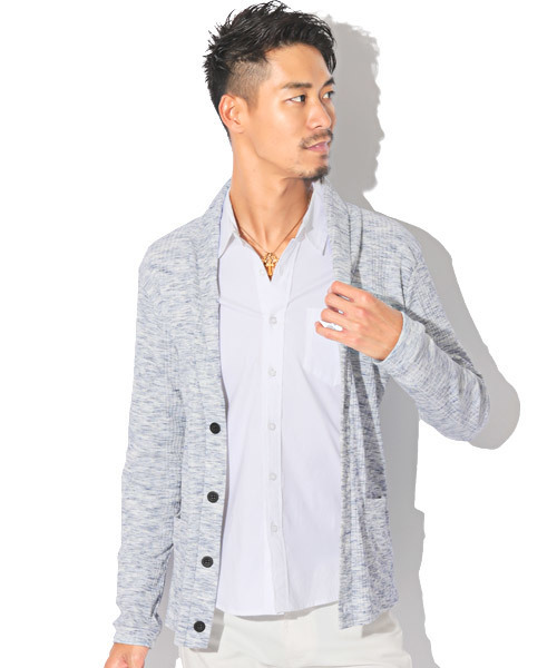 LUXSTYLE（ラグスタイル）の「ランダムテレコリブショールカラーカーディガン（カーディガン/ボレロ・メンズ・ホワイト/ブラック/杢グレー/レッド/ネイビー/ブルー/ワイン/ブラック系その他・M/L/XL）」の5枚目の写真