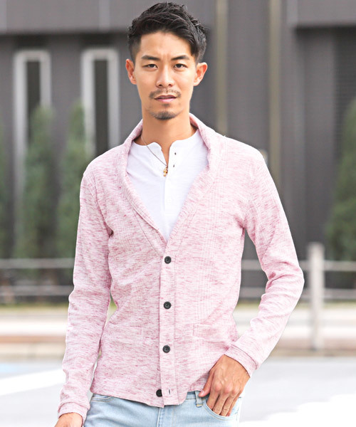 LUXSTYLE（ラグスタイル）の「ランダムテレコリブショールカラーカーディガン（カーディガン/ボレロ・メンズ・ホワイト/ブラック/杢グレー/レッド/ネイビー/ブルー/ワイン/ブラック系その他・M/L/XL）」の7枚目の写真