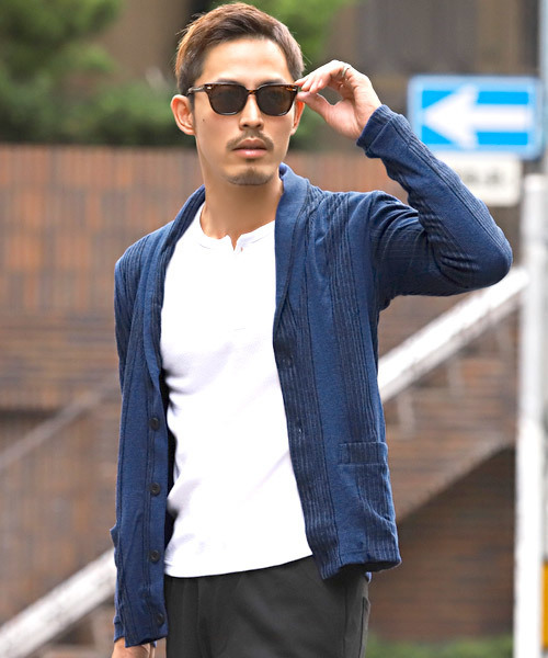 LUXSTYLE（ラグスタイル）の「ランダムテレコリブショールカラーカーディガン（カーディガン/ボレロ・メンズ・ホワイト/ブラック/杢グレー/レッド/ネイビー/ブルー/ワイン/ブラック系その他・M/L/XL）」の6枚目の写真