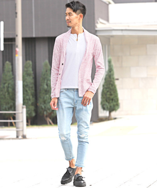 LUXSTYLE（ラグスタイル）の「ランダムテレコリブショールカラーカーディガン（カーディガン/ボレロ・メンズ・ホワイト/ブラック/杢グレー/レッド/ネイビー/ブルー/ワイン/ブラック系その他・M/L/XL）」の15枚目の写真