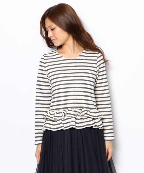 Ray BEAMS（レイビームス）の「◎Ray BEAMS / フリル ティアードヘム プルオーバー（Tシャツ/カットソー・レディース・オフホワイト/チャコールグレー・ONE SIZE）」の3枚目の写真