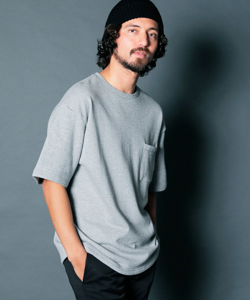 Magine（マージン）の「URAKE BIG SILHOUETTE PKT TEE: 裏毛 ビッグシルエット ポケットTEE（スウェット・メンズ・ホワイト/ブラック/ネイビー/グレー/オリーブ/グリーン・44/46/48）」の4枚目の写真