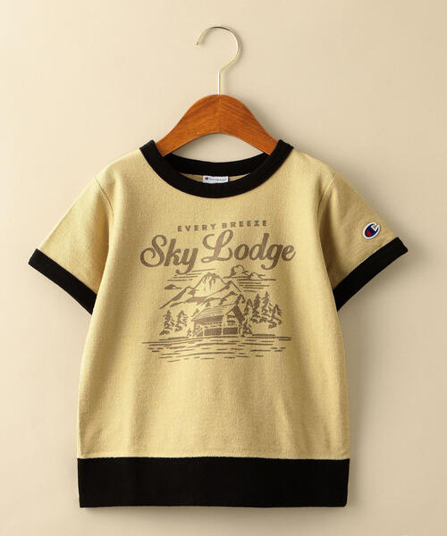 Champion(チャンピオン)の「【キッズ】〔別注〕CHAMPION(チャンピオン)リンガーTシャツ(Tシャツ/カットソー・キッズ・ホワイト/ライトブルー/ベージュ・110cm/100cm/120cm/130cm)」の1枚目の写真