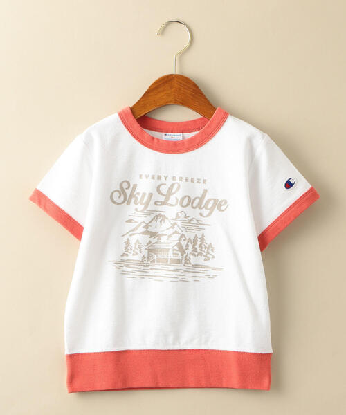 Champion(チャンピオン)の「【キッズ】〔別注〕CHAMPION(チャンピオン)リンガーTシャツ(Tシャツ/カットソー・キッズ・ホワイト/ライトブルー/ベージュ・110cm/100cm/120cm/130cm)」の2枚目の写真