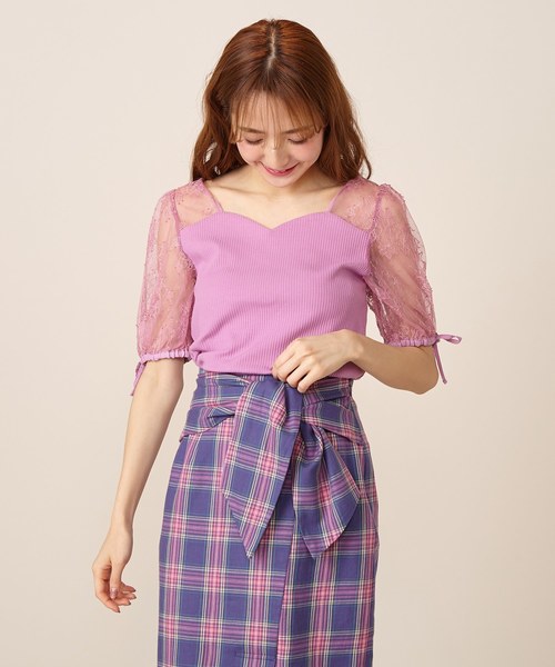 MIIA(ミーア)の「レース切替パフスリーブトップス(Tシャツ/カットソー・レディース・ブラック/オフホワイト/ピンク・FREE)」の3枚目の写真